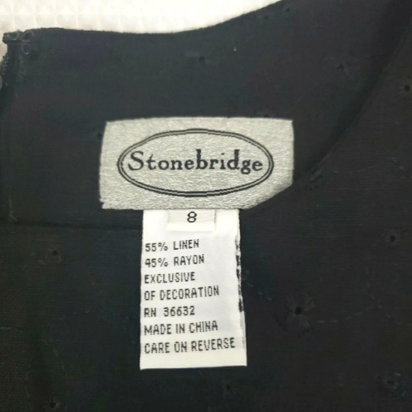 Linen Blend Maxi Dress Black VTG. Stonebridge Size 8 Sleeveless NWT. - Picture 6 of 11